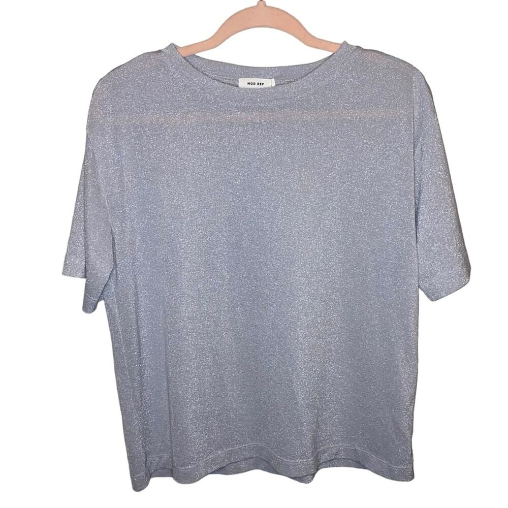 Mod Ref Shimmer Short Sleeve‎ Top Small Silver Gray Metallic Tee